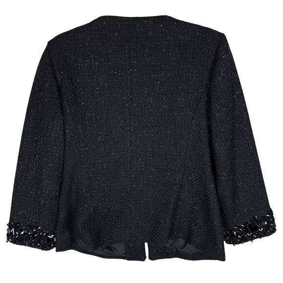 Boston Proper Blazer Jacket Women 12 Black Embellished Sequin Lined Wool Blend - Picture 2 of 12